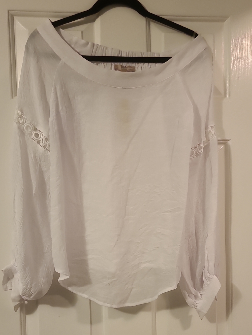 Appraisal White Off-Shoulder Crochet Trim Peasant Blouse NWT Size M